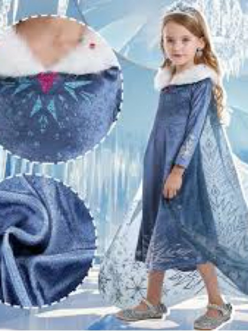 Girls Sparkle Blue Princess Elsa Costume Dress with Cape